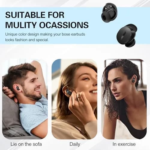 PUCGUE Silicone Ear Tips Covers for Bose QuietComfort Earbuds 2024 | Anti-Slip Fit Kit (Black) thumbnail 6