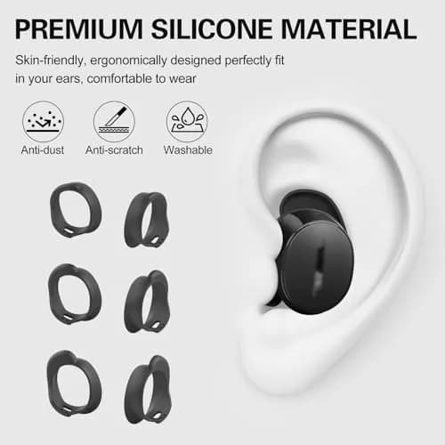 PUCGUE Silicone Ear Tips Covers for Bose QuietComfort Earbuds 2024 | Anti-Slip Fit Kit (Black) thumbnail 3