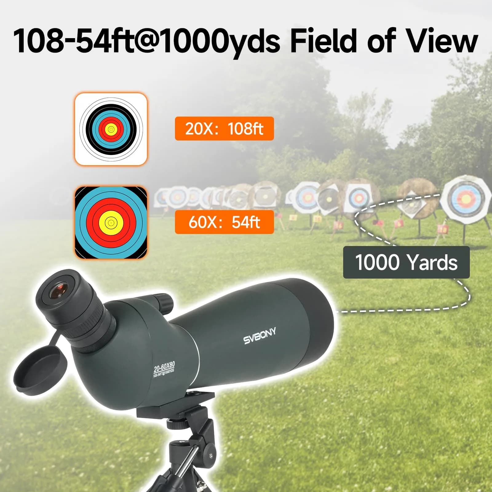 SVBONY SV28 Spotting Scope 20-60x80mm | FMC Coating, Long Range, with Phone Adapter & Tripod - view 7