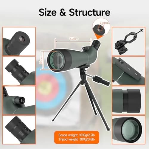 SVBONY SV28 Spotting Scope 20-60x80mm | FMC Coating, Long Range, with Phone Adapter & Tripod thumbnail 9