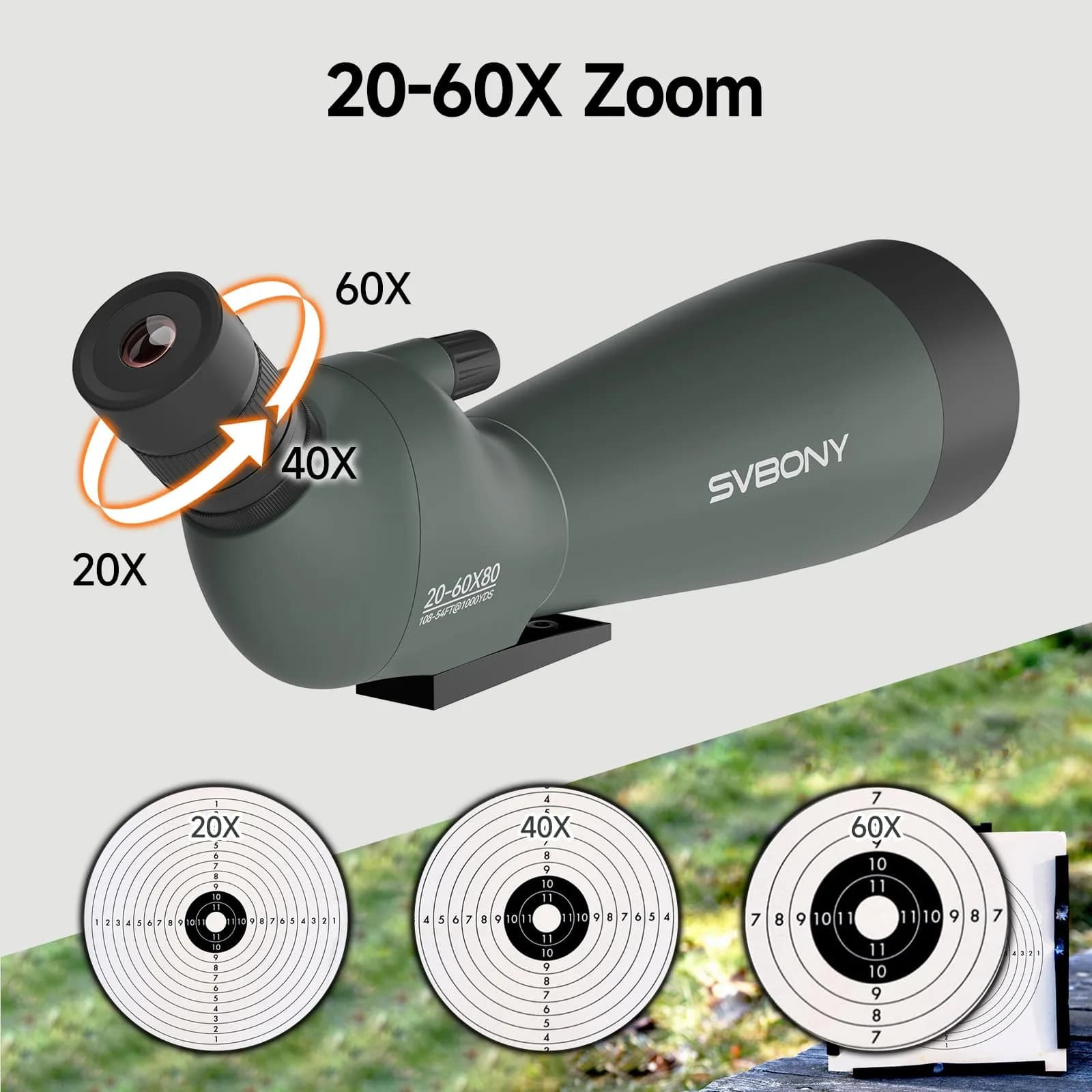 SVBONY SV28 Spotting Scope 20-60x80mm | FMC Coating, Long Range, with Phone Adapter & Tripod - view 2