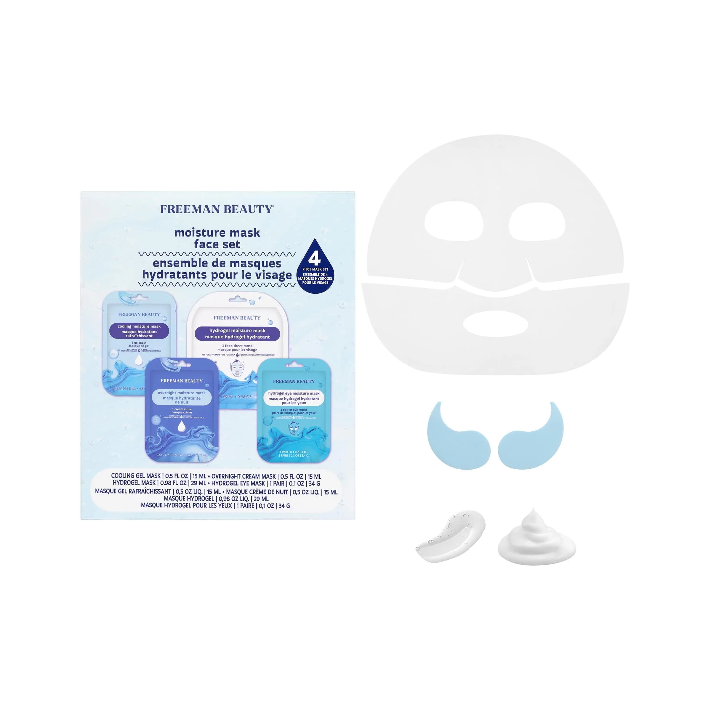 Freeman 4 Piece Moisture Mask Face Set, Hydrating Face Masks | Hydrate & Refresh Skin — 0.25 Fl Oz