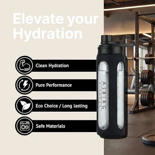 Asbirg 2.0 | 35 oz Glass Protein Shaker Bottle – BPA-Free, Leakproof Lid, Stainless Steel Mixing Ball & Silicone Sleeve – Gym Shaker for Smoothies, Shakes & Pre-Workout | Black thumbnail 8