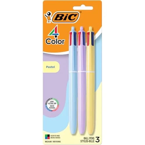 BIC 4 Color Pastel Ballpoint Pen, 1.0 mm Medium Point, 3-Count Set | Smooth Ink Flow thumbnail 1