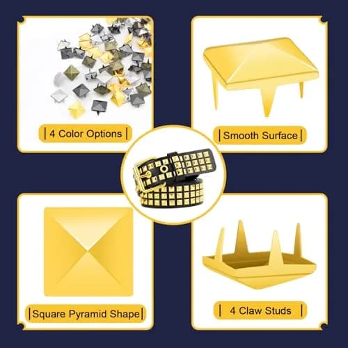 CooBigo 500pcs Square Pyramid Studs for Clothing | Edgy Punk Rivets, 10mm, Gold thumbnail 3