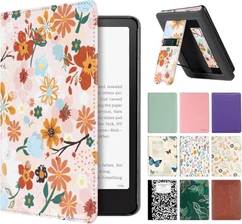 CoBak Stand Case for Kindle Paperwhite 12th Gen 2024 & Colorsoft 7" | Tan Jas PU Leather with Hand Strap & Kickstand thumbnail 1