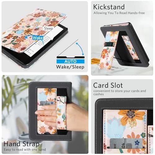 CoBak Stand Case for Kindle Paperwhite 12th Gen 2024 & Colorsoft 7" | Tan Jas PU Leather with Hand Strap & Kickstand thumbnail 4