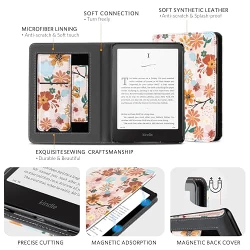 CoBak Stand Case for Kindle Paperwhite 12th Gen 2024 & Colorsoft 7" | Tan Jas PU Leather with Hand Strap & Kickstand thumbnail 5