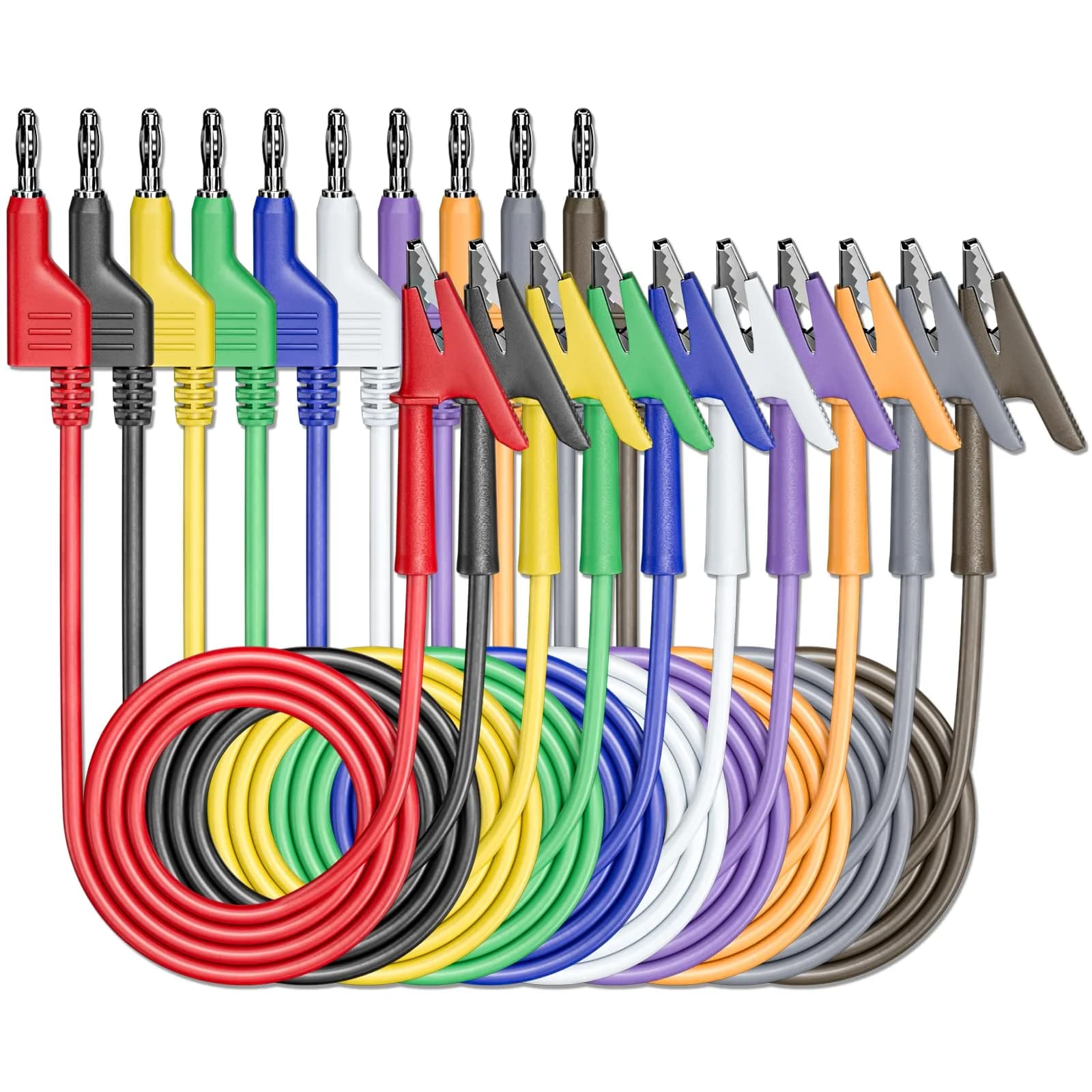 Goupchn 10PCS Test Leads 1m (3.3ft) | 1000V 15A Stackable Banana Plug to Alligator Clip Set — Ten Colors
