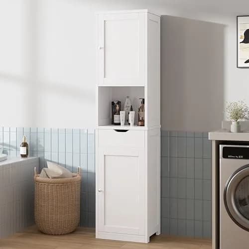 Walsunny Tall Bathroom Storage Cabinet with 6 Adjustable Shelves, White | Slim Freestanding Linen Cabinet for Bathroom & Kitchen thumbnail 7