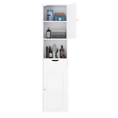 Walsunny Tall Bathroom Storage Cabinet with 6 Adjustable Shelves, White | Slim Freestanding Linen Cabinet for Bathroom & Kitchen thumbnail 8