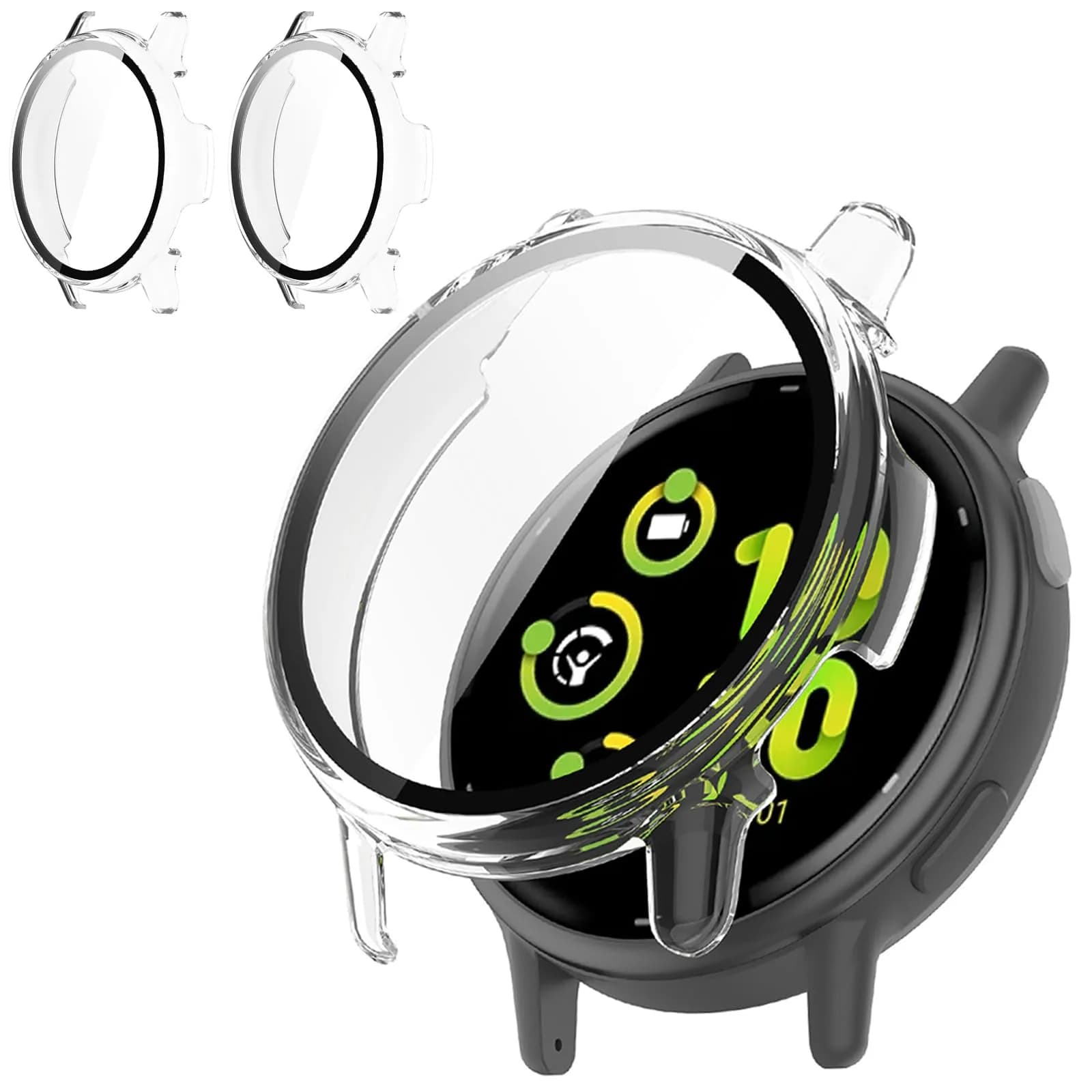 Kimiyaki 2 Pack Garmin vivoactive 5 Screen Protector Case | Full Coverage, Hard PC Bumper, Tempered Glass Film — Clear+Clear