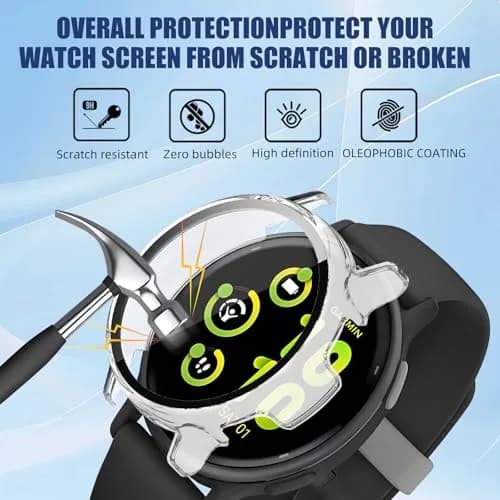 Kimiyaki 2 Pack Garmin vivoactive 5 Screen Protector Case | Full Coverage, Hard PC Bumper, Tempered Glass Film thumbnail 4