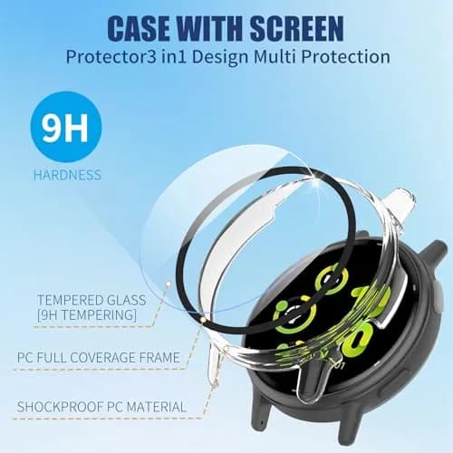 Kimiyaki 2 Pack Garmin vivoactive 5 Screen Protector Case | Full Coverage, Hard PC Bumper, Tempered Glass Film thumbnail 3