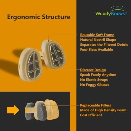 WoodyKnows Nasal Filters for Dusty Activities, Small Size, 52 Replacements | Discreet Nose Air Filter for Industrial Work & Housekeeping thumbnail 6