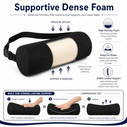 MIDLADE Lumbar Roll Support Pillow for Car & Office Chair 11 Inch | Ergonomic Back Support for Pain Relief thumbnail 5