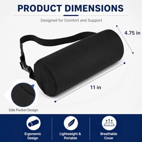 MIDLADE Lumbar Roll Support Pillow for Car & Office Chair 11 Inch | Ergonomic Back Support for Pain Relief thumbnail 3