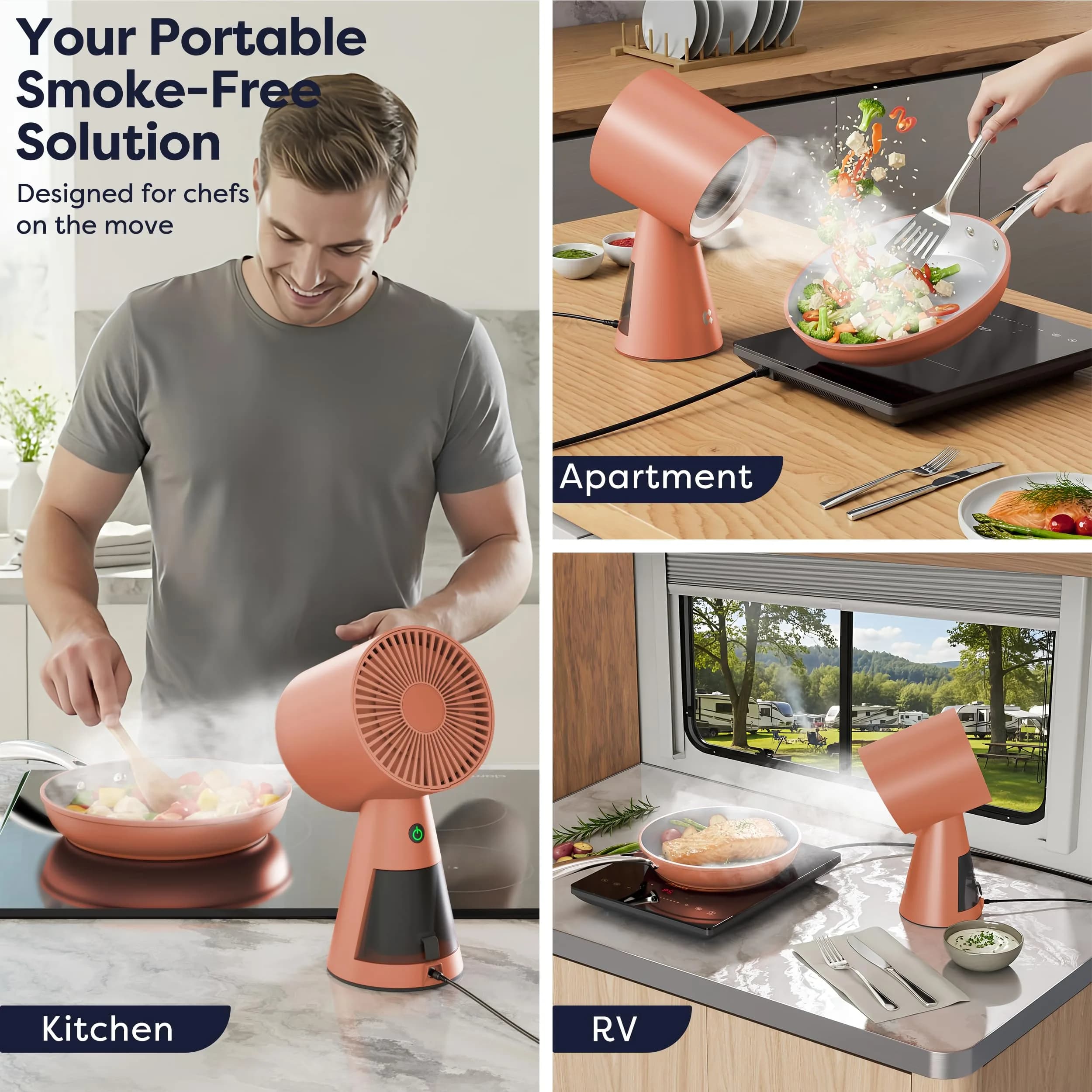 CIARRA Orange Portable Range Hood with 3-Layer Filtration & 2-Speed Fan | Compact Kitchen Exhaust Vent for Small Spaces thumbnail 2