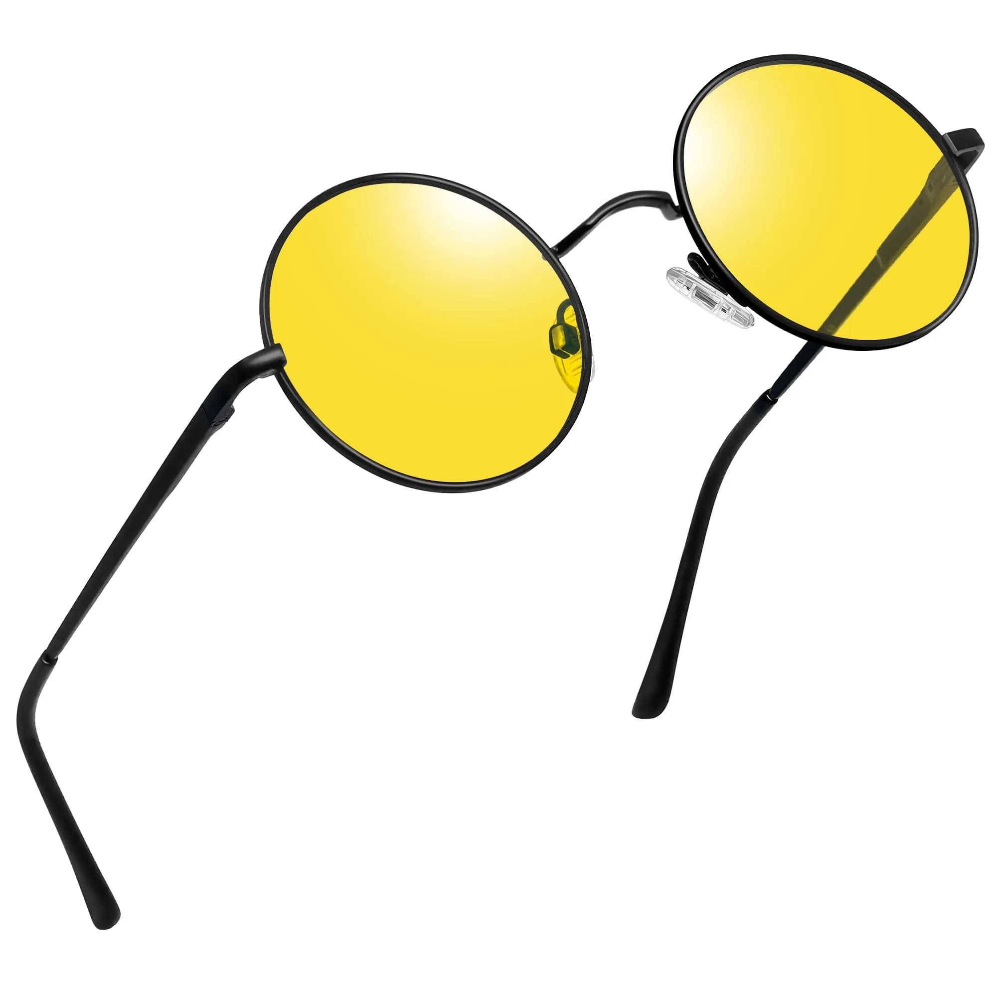 Joopin Black Yellow Small Round Metal Frame Sunglasses with Polarized UV400 Protection - main product image