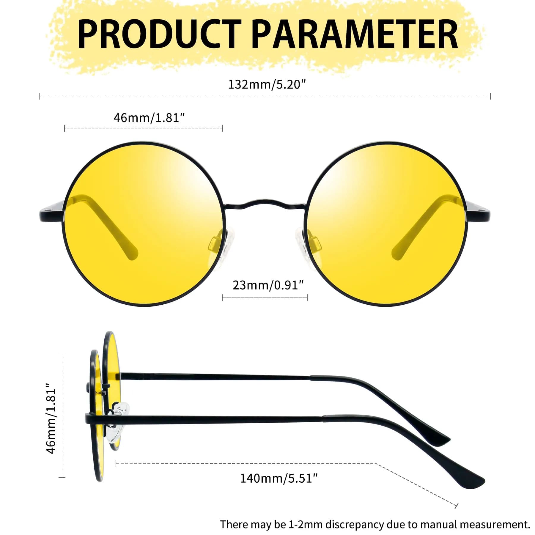 Joopin Black Yellow Small Round Metal Frame Sunglasses with Polarized UV400 Protection - view 3