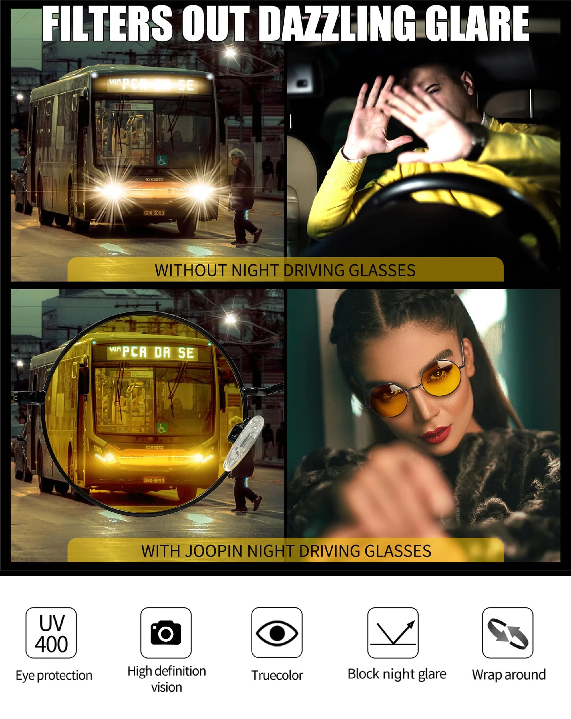 Joopin Black Yellow Small Round Metal Frame Sunglasses with Polarized UV400 Protection - view 4