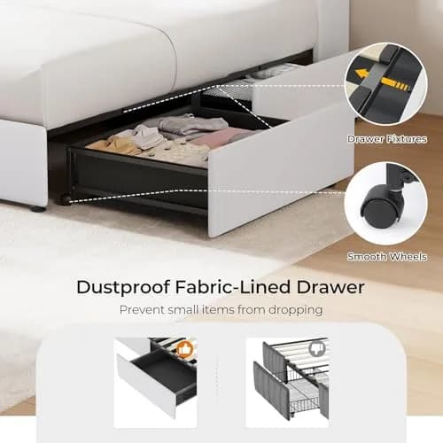 Koorlian Queen Size Upholstered Bed Frame with Storage & RGB LED | 4 Drawers, USB & Type-C Charging thumbnail 4