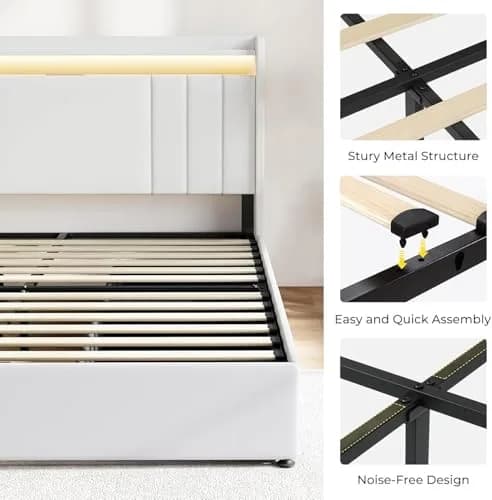 Koorlian Queen Size Upholstered Bed Frame with Storage & RGB LED | 4 Drawers, USB & Type-C Charging thumbnail 7