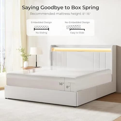 Koorlian Queen Size Upholstered Bed Frame with Storage & RGB LED | 4 Drawers, USB & Type-C Charging thumbnail 8