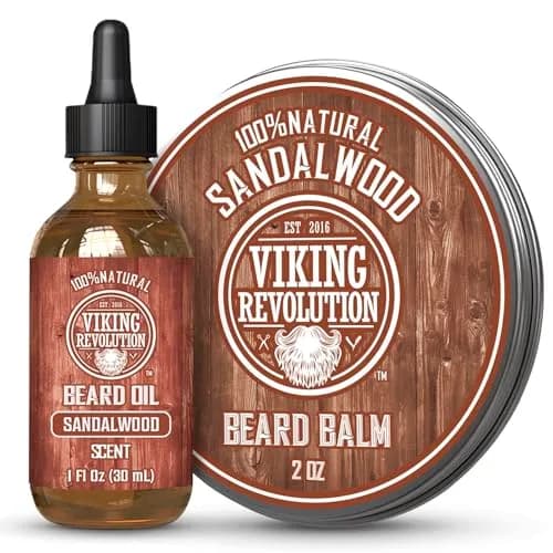 Viking Revolution Sandalwood Beard Balm (2oz) & Beard Oil (1 fl oz) Bundle | Soften & Moisturize Facial Hair thumbnail 1