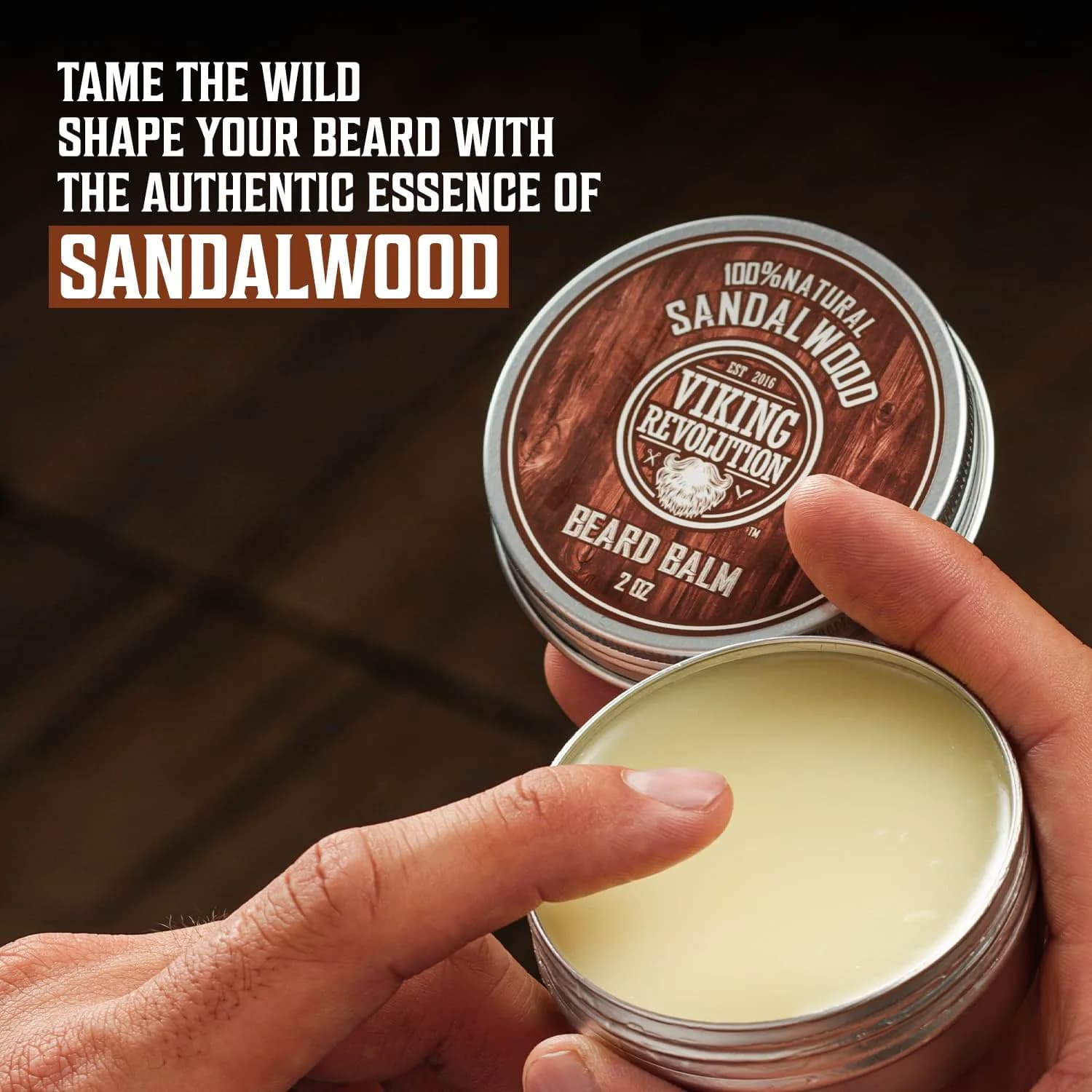 Viking Revolution Sandalwood Beard Balm (2oz) & Beard Oil (1 fl oz) Bundle | Soften & Moisturize Facial Hair - view 2