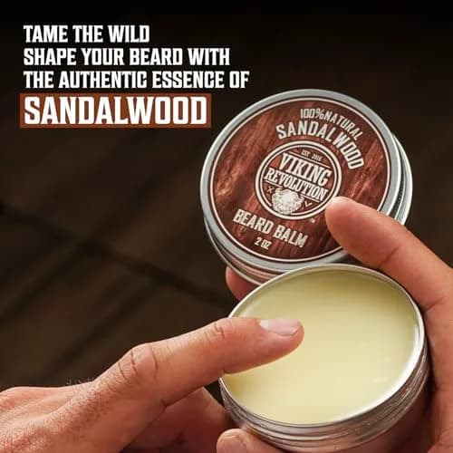 Viking Revolution Sandalwood Beard Balm (2oz) & Beard Oil (1 fl oz) Bundle | Soften & Moisturize Facial Hair thumbnail 2