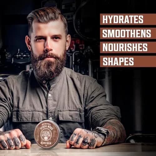 Viking Revolution Sandalwood Beard Balm (2oz) & Beard Oil (1 fl oz) Bundle | Soften & Moisturize Facial Hair thumbnail 3
