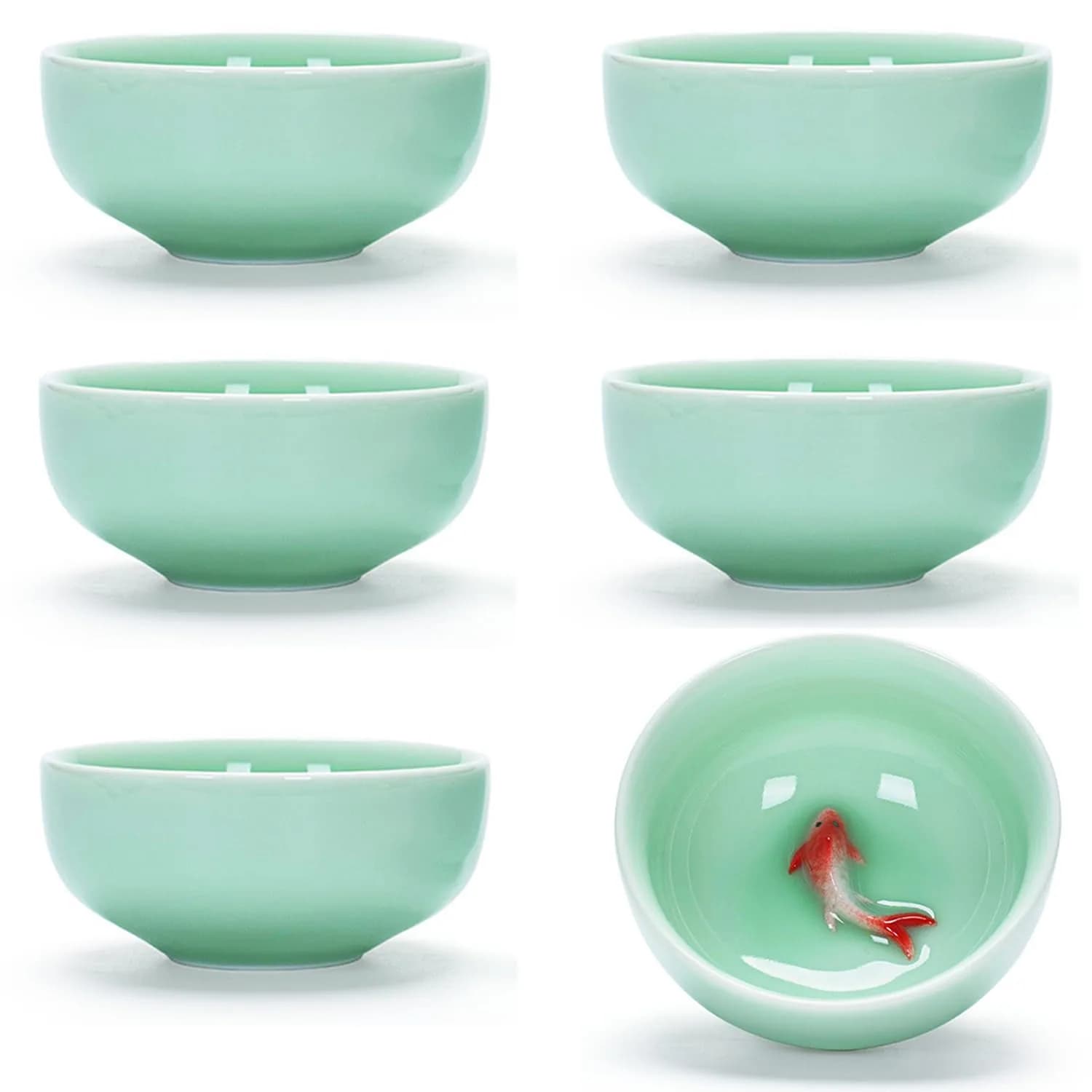 Fashion & Lifestyle Set of 6 Chinese Handmade Ceramic Kung Fu Tea Cups | 1.52 oz/45 ML, Porcelain Teaware — Natural beige