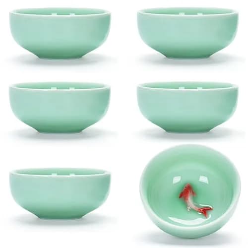 Fashion & Lifestyle Set of 6 Chinese Handmade Ceramic Kung Fu Tea Cups | 1.52 oz/45 ML, Porcelain Teaware thumbnail 1
