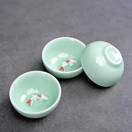 Fashion & Lifestyle Set of 6 Chinese Handmade Ceramic Kung Fu Tea Cups | 1.52 oz/45 ML, Porcelain Teaware thumbnail 5