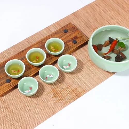 Fashion & Lifestyle Set of 6 Chinese Handmade Ceramic Kung Fu Tea Cups | 1.52 oz/45 ML, Porcelain Teaware thumbnail 6