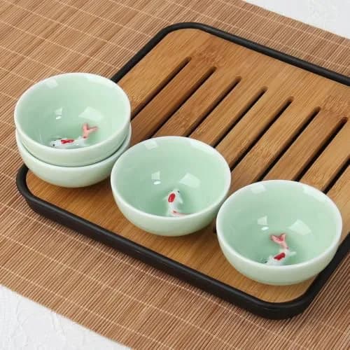 Fashion & Lifestyle Set of 6 Chinese Handmade Ceramic Kung Fu Tea Cups | 1.52 oz/45 ML, Porcelain Teaware thumbnail 7