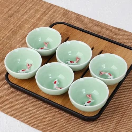 Fashion & Lifestyle Set of 6 Chinese Handmade Ceramic Kung Fu Tea Cups | 1.52 oz/45 ML, Porcelain Teaware thumbnail 8