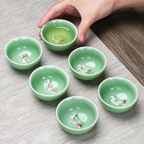 Fashion & Lifestyle Set of 6 Chinese Handmade Ceramic Kung Fu Tea Cups | 1.52 oz/45 ML, Porcelain Teaware thumbnail 3