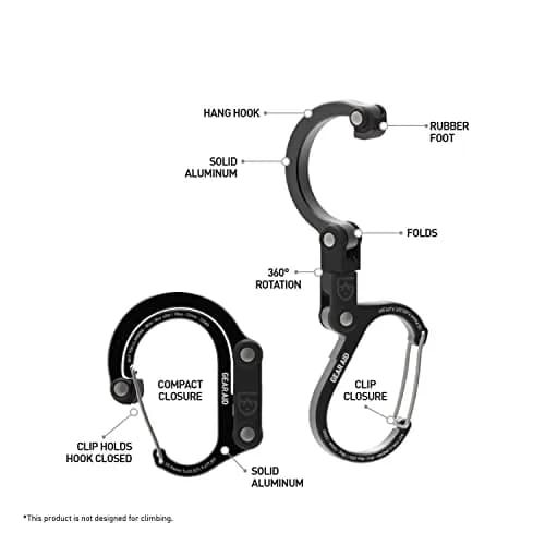 GEAR AID HEROCLIP Small Carabiner Gear Clip and Hook, 22.7 kg (50 lb) Capacity | Aircraft-Grade Aluminum for Hanging Bags, Strollers, Tools thumbnail 3