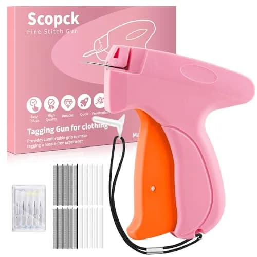 Scopck Handheld Stitch Gun for Clothes with 6 Needles & 2000 Fasteners | Quick Clothing Fixer — Pink,Orange