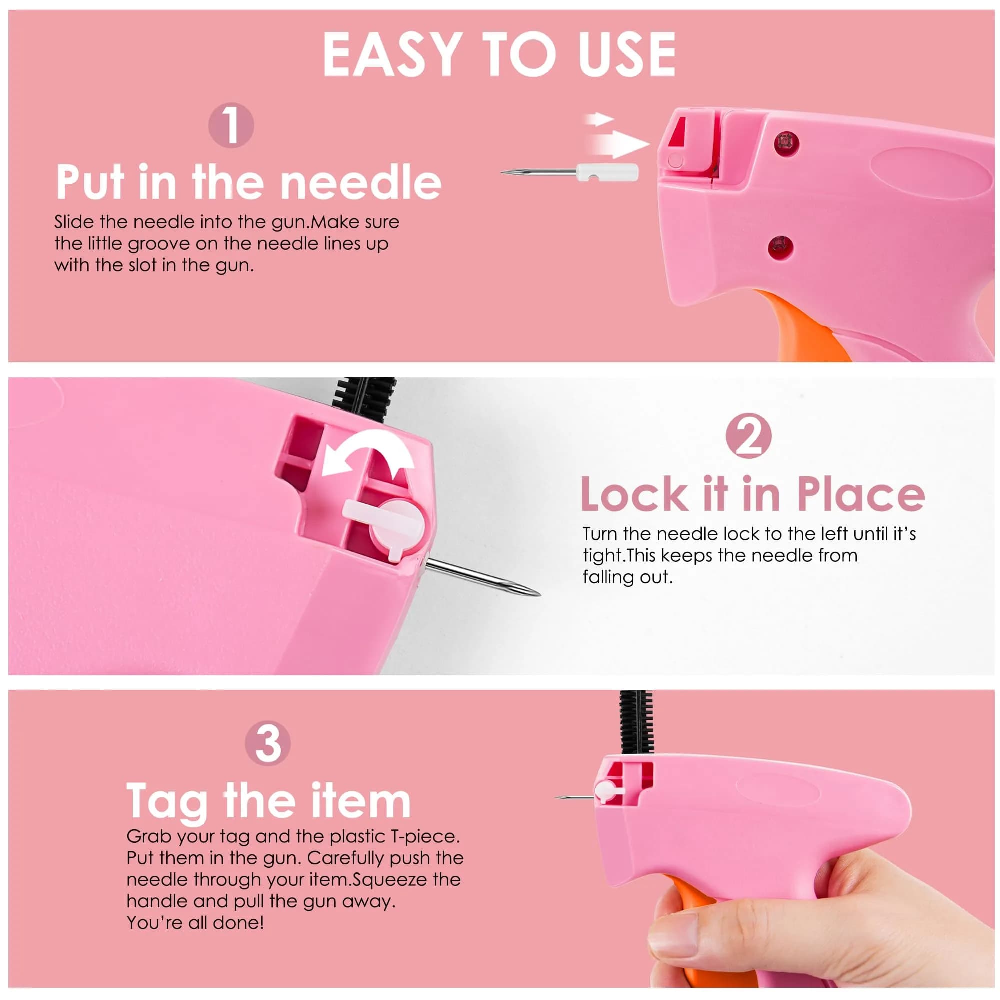 Scopck Handheld Stitch Gun for Clothes - Pink & Orange (Includes 6 Needles, 1800 Fasteners) - view 4
