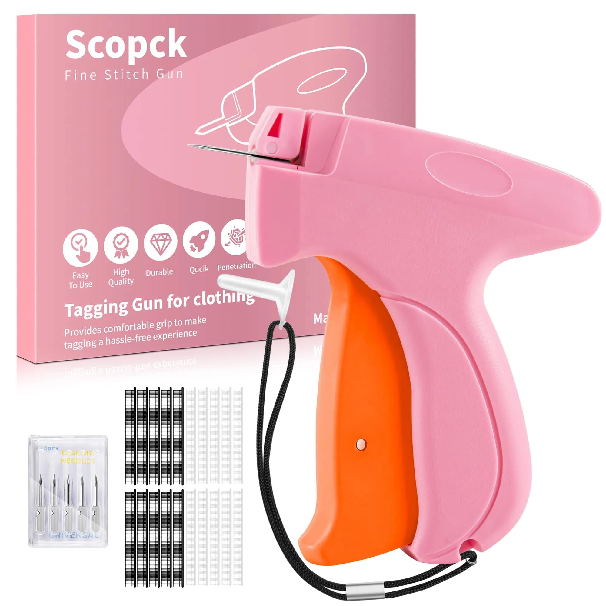 Scopck Handheld Stitch Gun for Clothes - Pink & Orange (Includes 6 Needles, 1800 Fasteners) - main product image