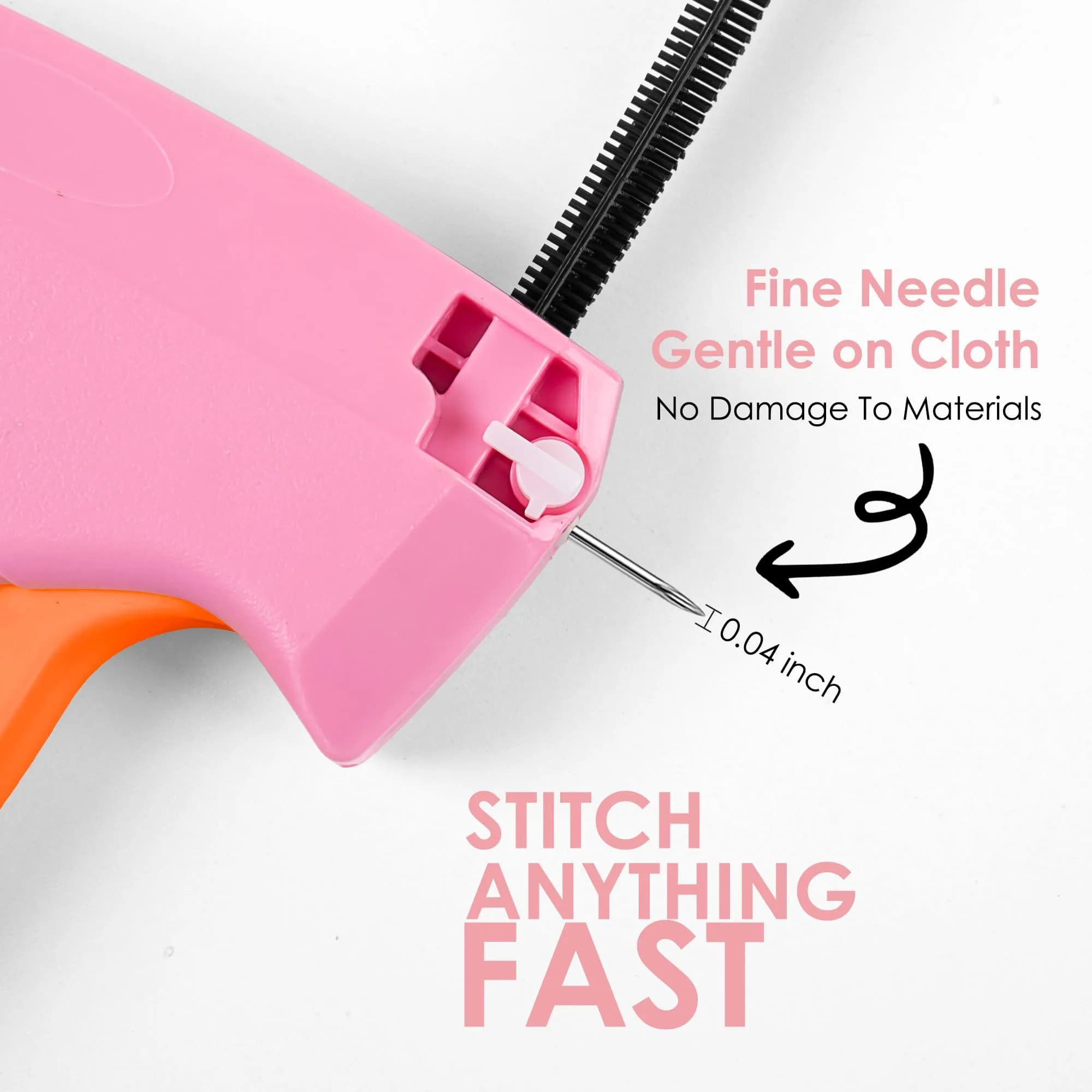 Scopck Handheld Stitch Gun for Clothes - Pink & Orange (Includes 6 Needles, 1800 Fasteners) - view 3