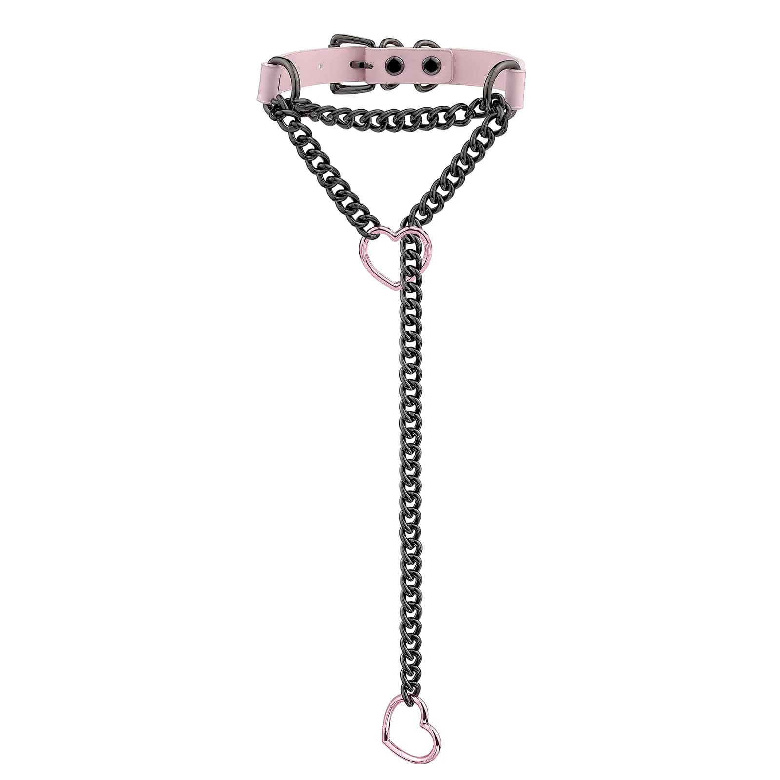 ADEMISHIA Handmade Black Heart O-ring Slip Chain Choker Collar For Women, Adjustable 21.5 inches (54.6 cm) — Pink&Black