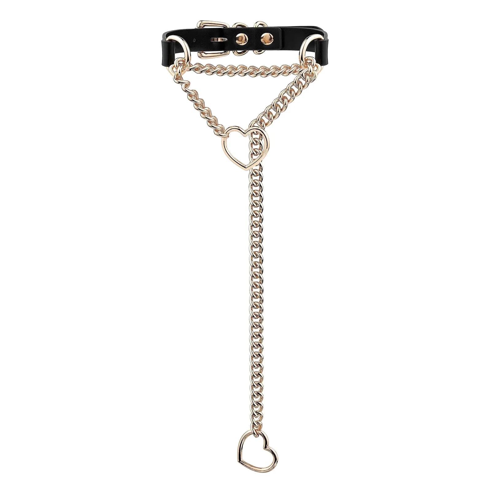 ADEMISHIA Handmade Black Heart O-ring Slip Chain Choker Collar For Women, Adjustable 21.5 cm (8.5 inches) — Black&Gold