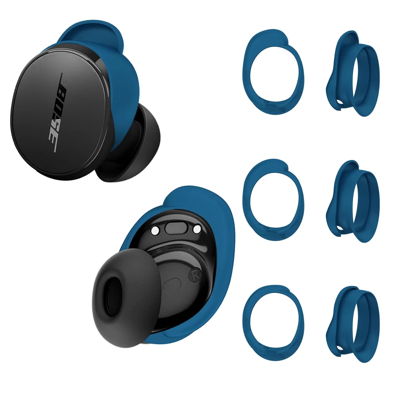 TUDIOW Silicone Ear Tips Covers for Bose QuietComfort Earbuds (2024) - 3 Pairs S/M/L Off-White | Secure Fit for Sports & Active Lifestyles — Blue