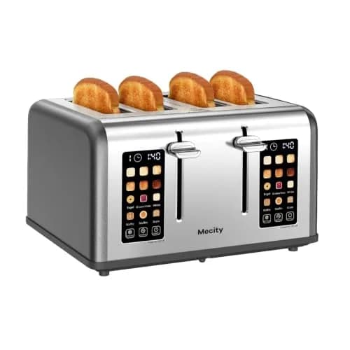 Mecity 4 Slice Smart Toaster with Touch Screen Control, 28.4cm (11.2in) Wide Slots, Pearl Grey | Dual Panel Toasting for Bagels, Muffins, Waffles thumbnail 1
