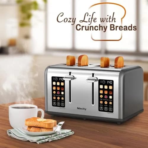 Mecity 4 Slice Smart Toaster with Touch Screen Control, 28.4cm (11.2in) Wide Slots, Pearl Grey | Dual Panel Toasting for Bagels, Muffins, Waffles thumbnail 7