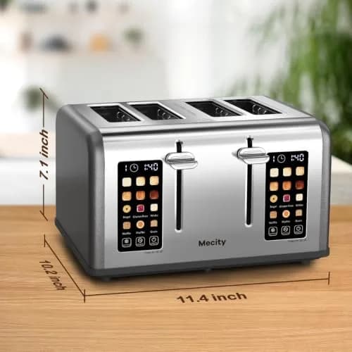 Mecity 4 Slice Smart Toaster with Touch Screen Control, 28.4cm (11.2in) Wide Slots, Pearl Grey | Dual Panel Toasting for Bagels, Muffins, Waffles thumbnail 8